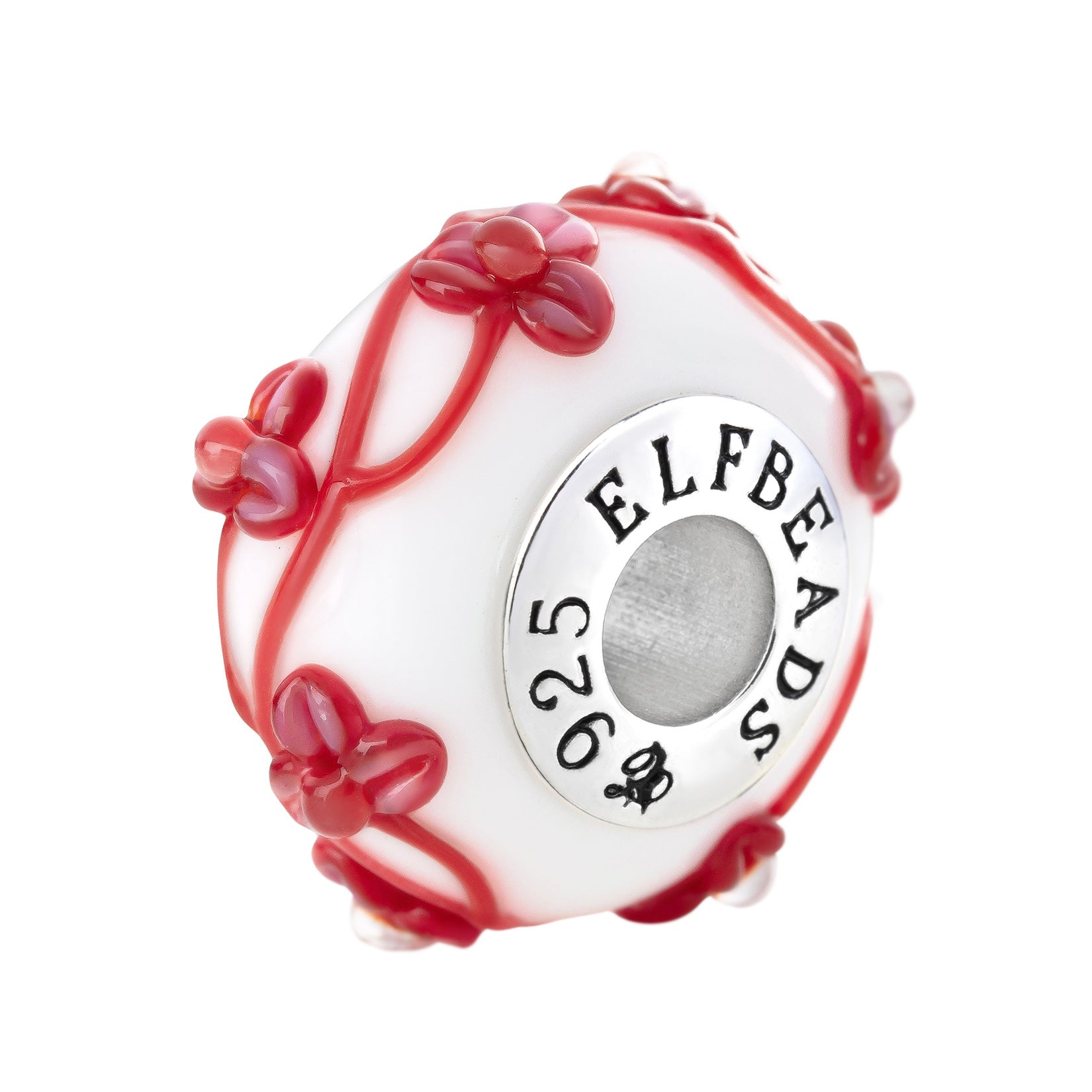 Elfbeads Terracota Flowertwig red; white glass Bead by The Alternative Bead. Your official Elfbeads Retailer from Germany