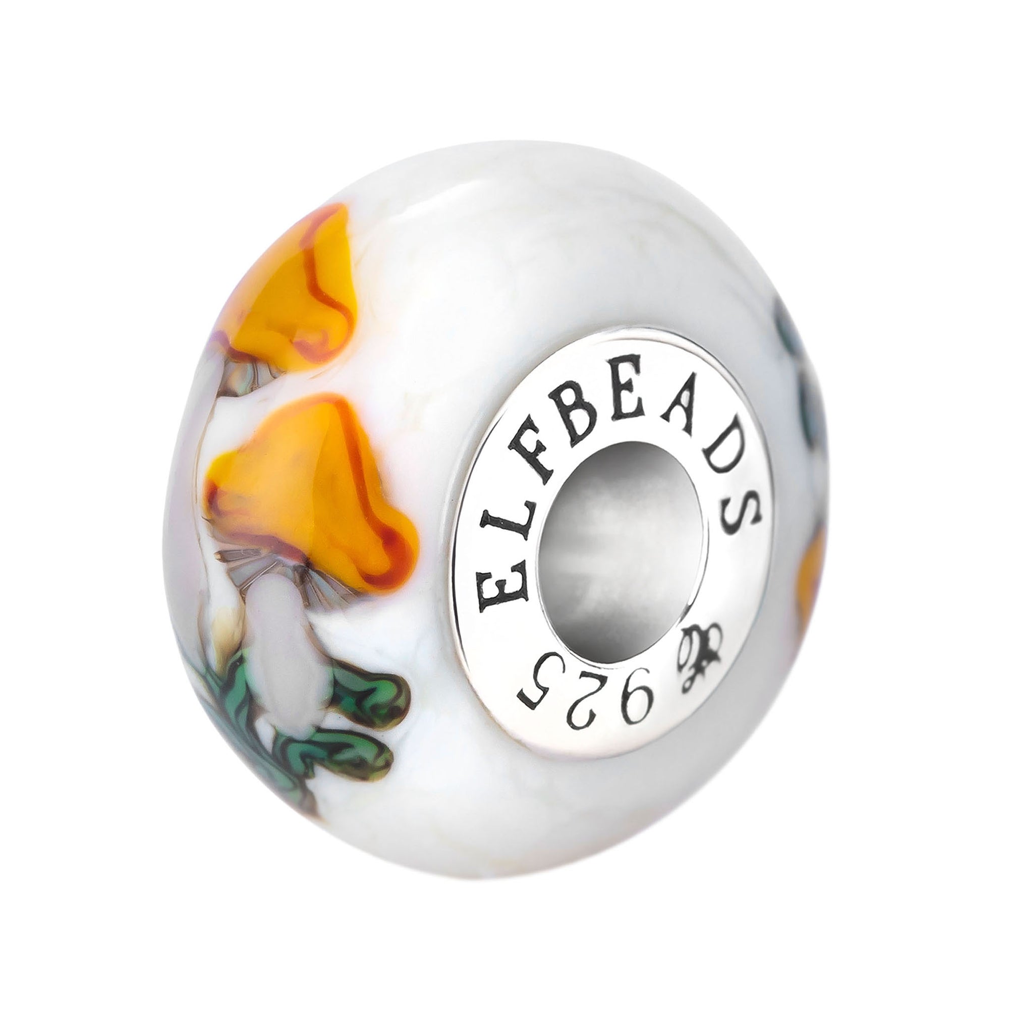 Elfbeads Thankful Mushrooms white; silver glass Bead by The Alternative Bead. Your official Elfbeads Retailer from Germany