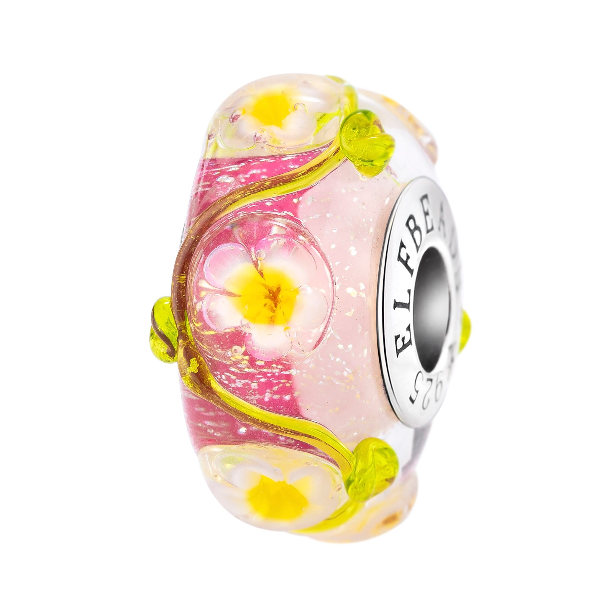 Elfbeads Tropical Frangipani Bloom pink; green glass Bead by The Alternative Bead. Your official Elfbeads Retailer from Germany