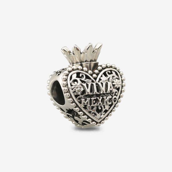 Praan Viva Mexico Crown Heart Charm silver and green and white and red sterling-silver and enamel Bead by The Alternative Bead. Your official Praan Retailer from Germany