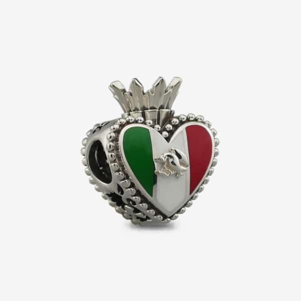 Praan Viva Mexico Crown Heart Charm silver and green and white and red sterling-silver and enamel Bead by The Alternative Bead. Your official Praan Retailer from Germany