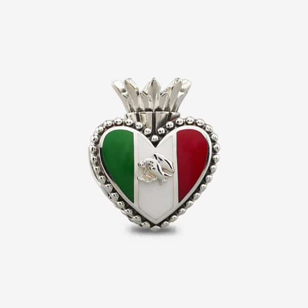 Praan Viva Mexico Crown Heart Charm silver and green and white and red sterling-silver and enamel Bead by The Alternative Bead. Your official Praan Retailer from Germany
