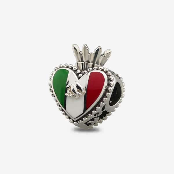 Praan Viva Mexico Crown Heart Charm silver and green and white and red sterling-silver and enamel Bead by The Alternative Bead. Your official Praan Retailer from Germany