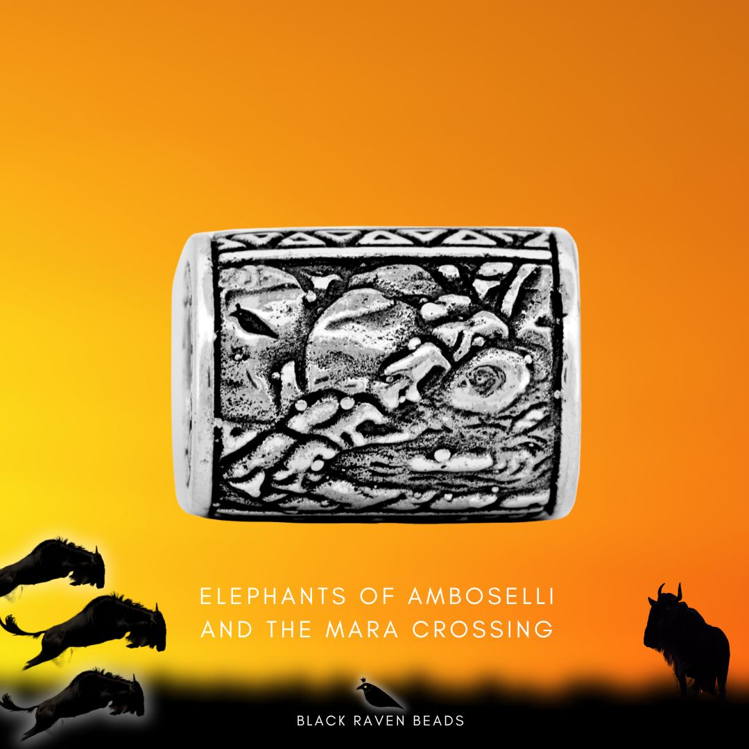Black Raven Beads Elephants of Amboseli and the Mara crossing silver sterling-silver Bead by The Alternative Bead. Your official Black Raven Beads Retailer from Germany
