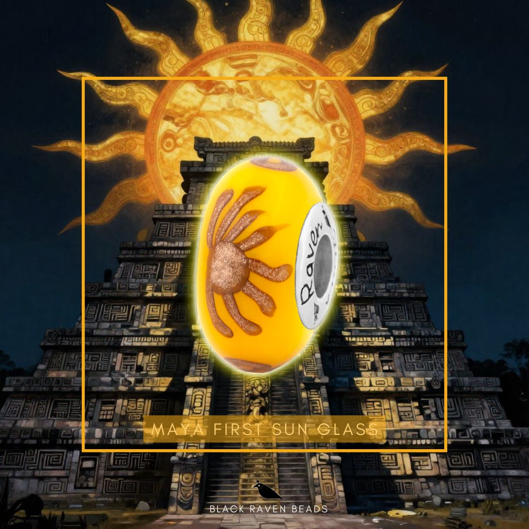 Black Raven Beads Maya First Sun Glass yellow; orange glass Bead by The Alternative Bead. Your official Black Raven Beads Retailer from Germany