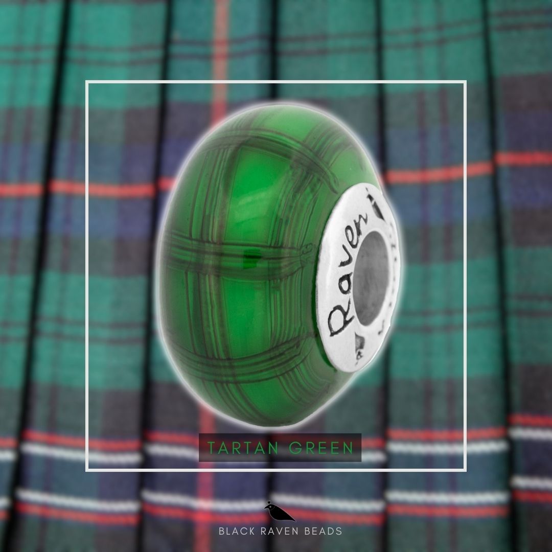Black Raven Beads Tartan Green green glass Bead by The Alternative Bead. Your official Black Raven Beads Retailer from Germany