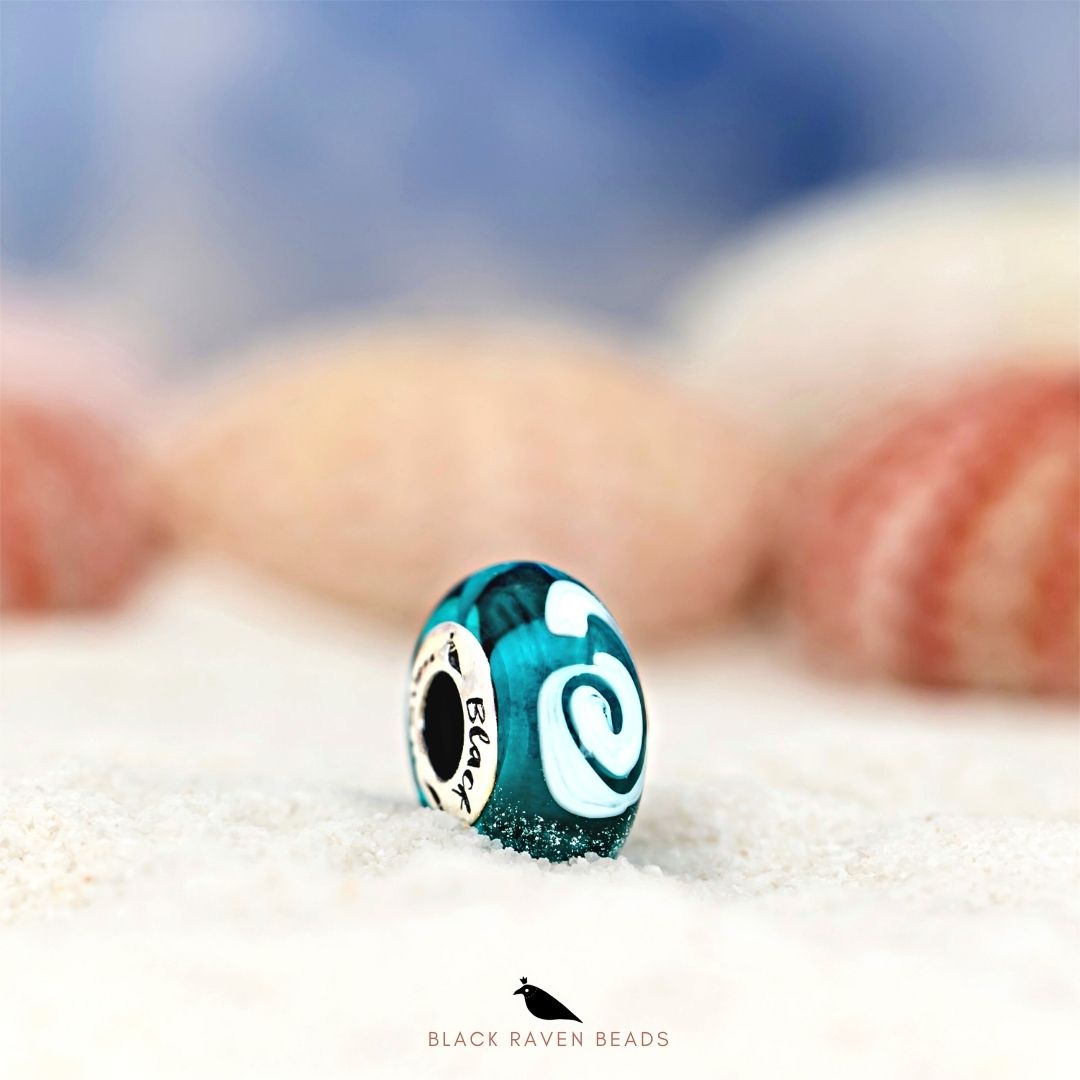 Black Raven Beads Sea Waves blue and green and white glass Charm by The Alternative Bead. Your official Black Raven Beads Retailer from Germany