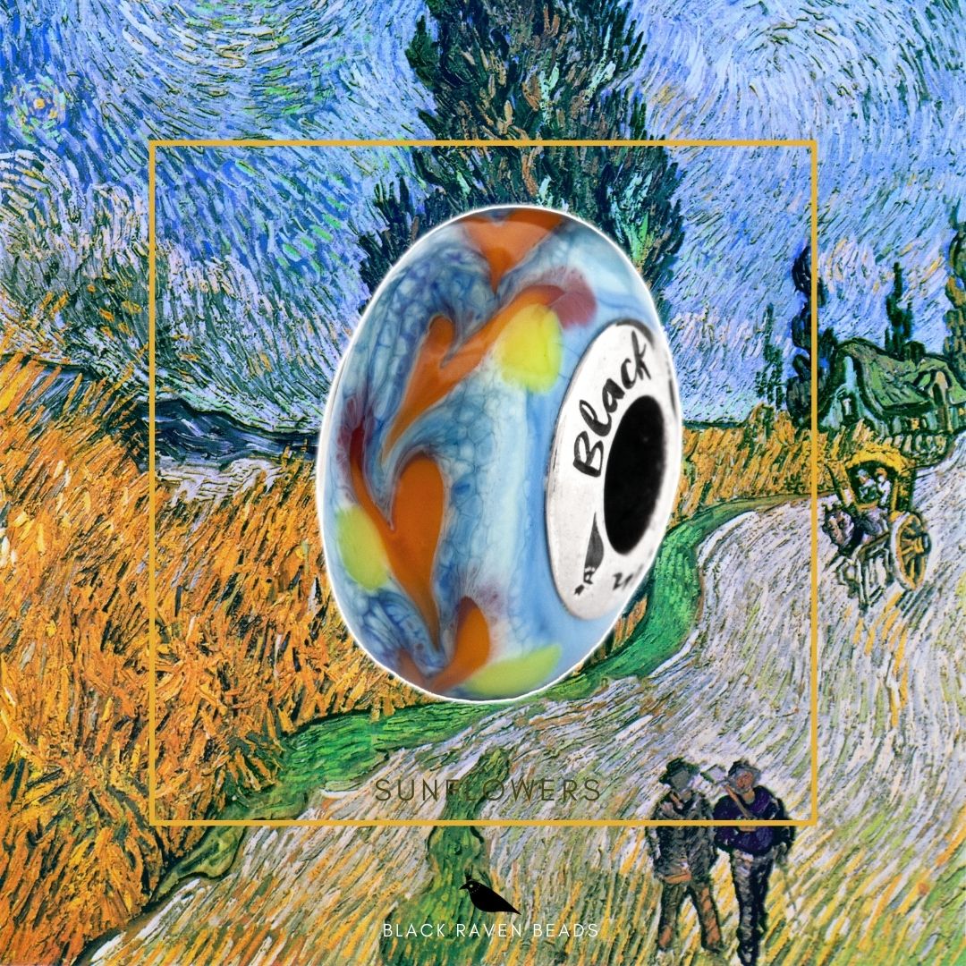 Black Raven Beads Van Gogh Sunflowers sterling-silver and glass Charm by The Alternative Bead. Your official Black Raven Beads Retailer from Germany