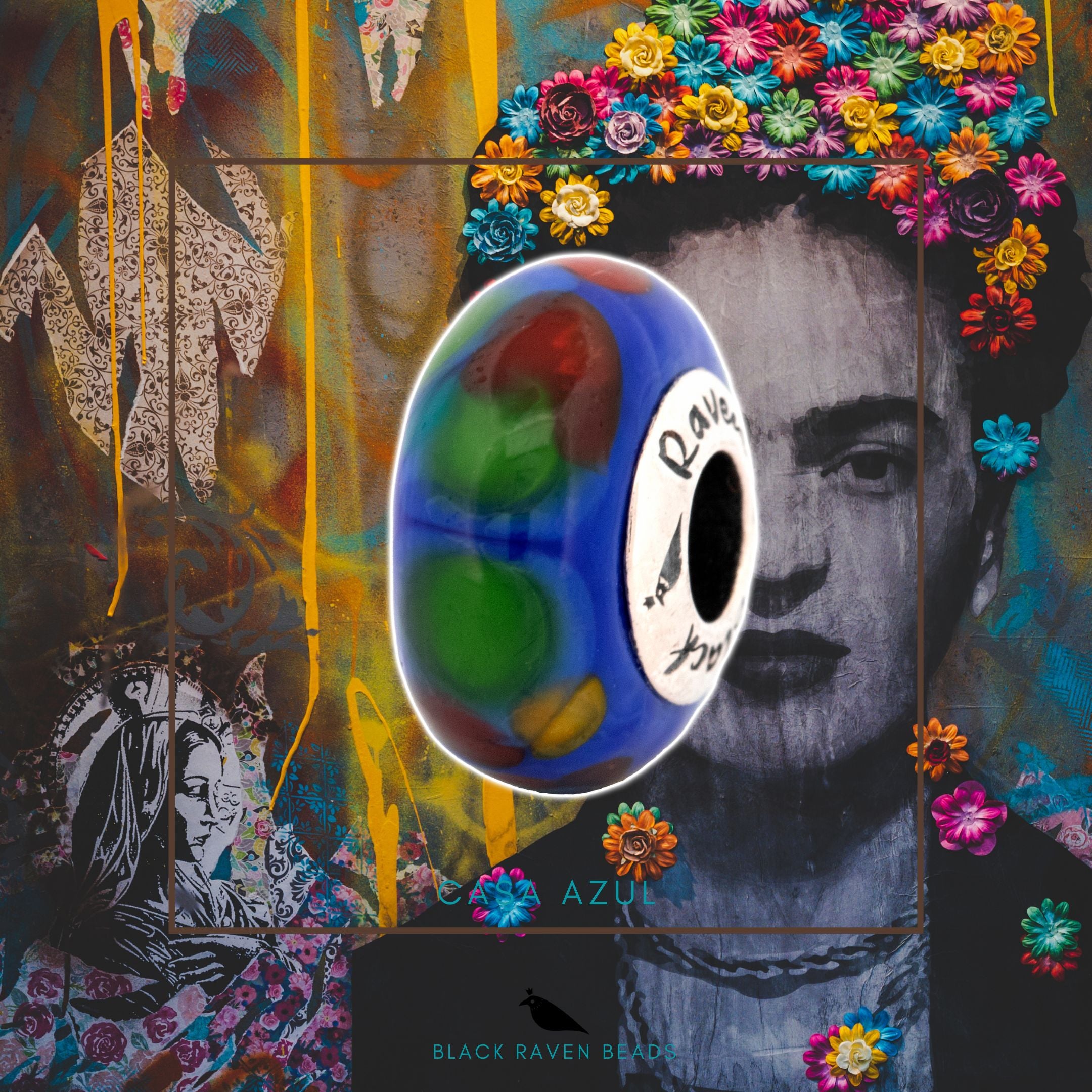 Black Raven Beads Casa Azul blue and green and red glass Charm by The Alternative Bead. Your official Black Raven Beads Retailer from Germany