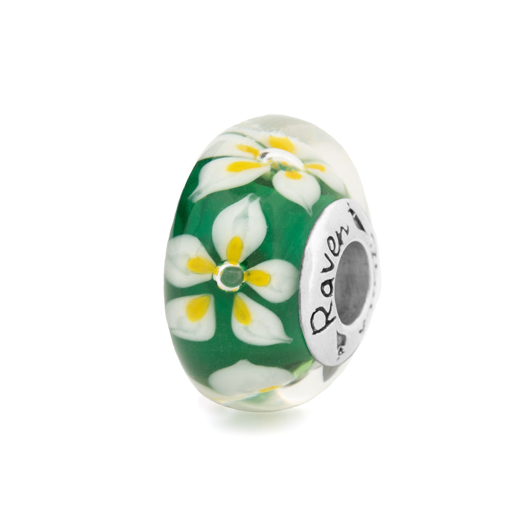 Black Raven Beads Frangipani Glass green and white glass Charm by The Alternative Bead. Your official Black Raven Beads Retailer from Germany