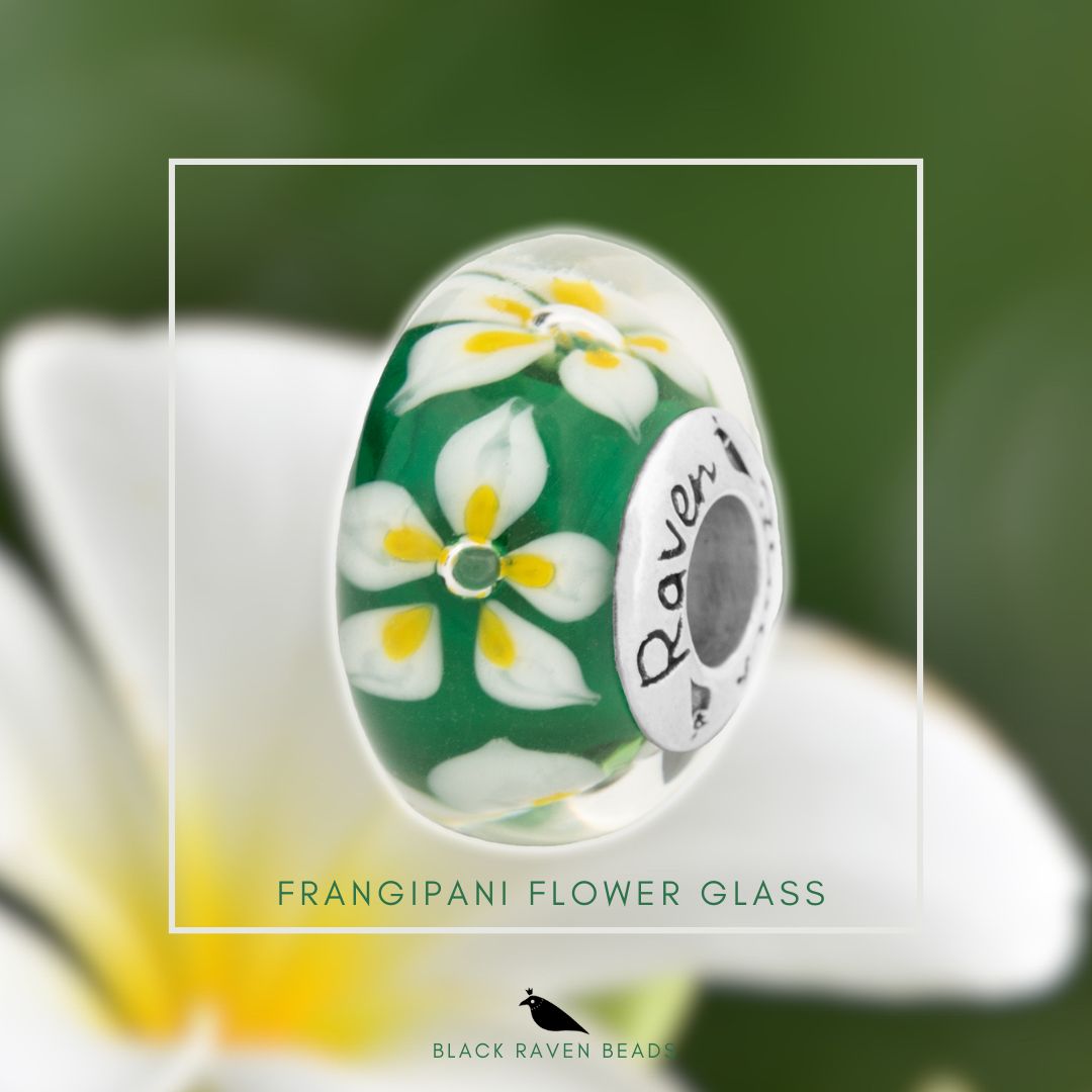 Black Raven Beads Frangipani Glass green and white glass Charm by The Alternative Bead. Your official Black Raven Beads Retailer from Germany
