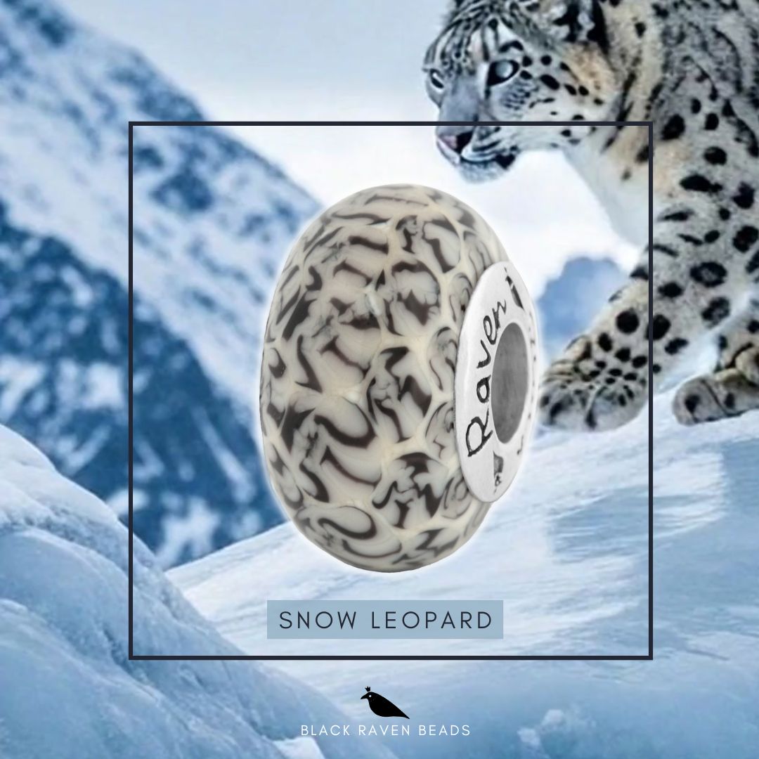 Black Raven Beads Snow Leopard Glass white; gray glass Bead by The Alternative Bead. Your official Black Raven Beads Retailer from Germany