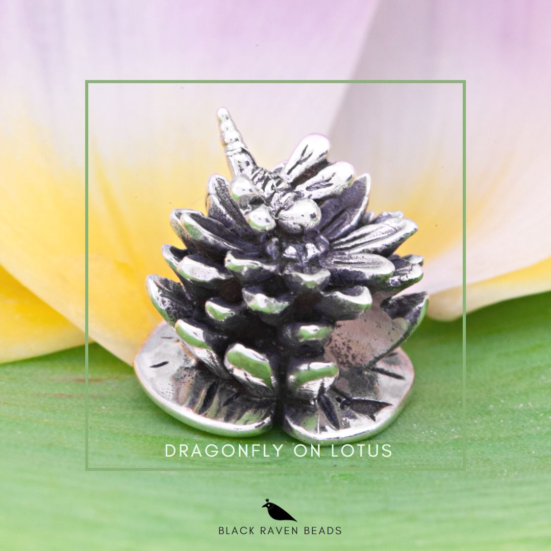 Black Raven Beads Dragonfly on Lotus silver sterling-silver Charm by The Alternative Bead. Your official Black Raven Beads Retailer from Germany