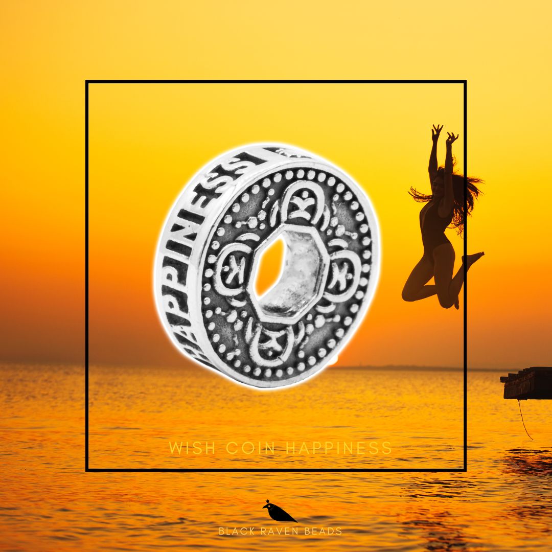 Black Raven Beads Wish Coin Happiness silver sterling-silver Charm by The Alternative Bead. Your official Black Raven Beads Retailer from Germany