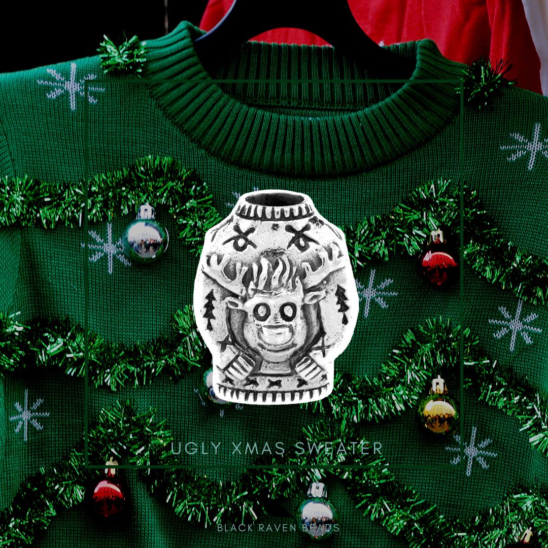 Black Raven Beads Ugly Christmas Sweater silver sterling-silver Charm by The Alternative Bead. Your official Black Raven Beads Retailer from Germany