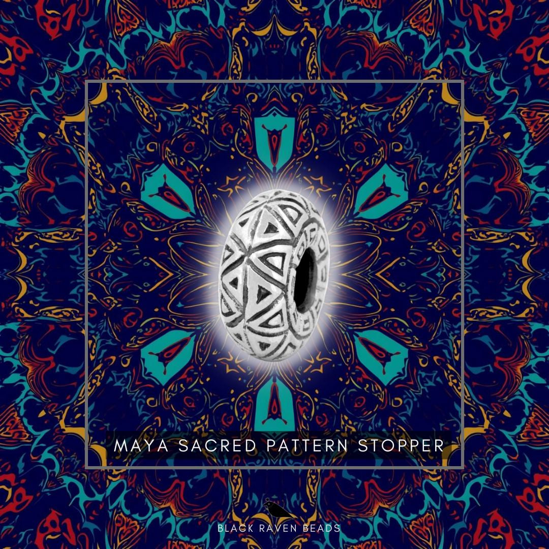 Black Raven Beads Maya Sacred Pattern Stopper silver sterling-silver Stopper by The Alternative Bead. Your official Black Raven Beads Retailer from Germany