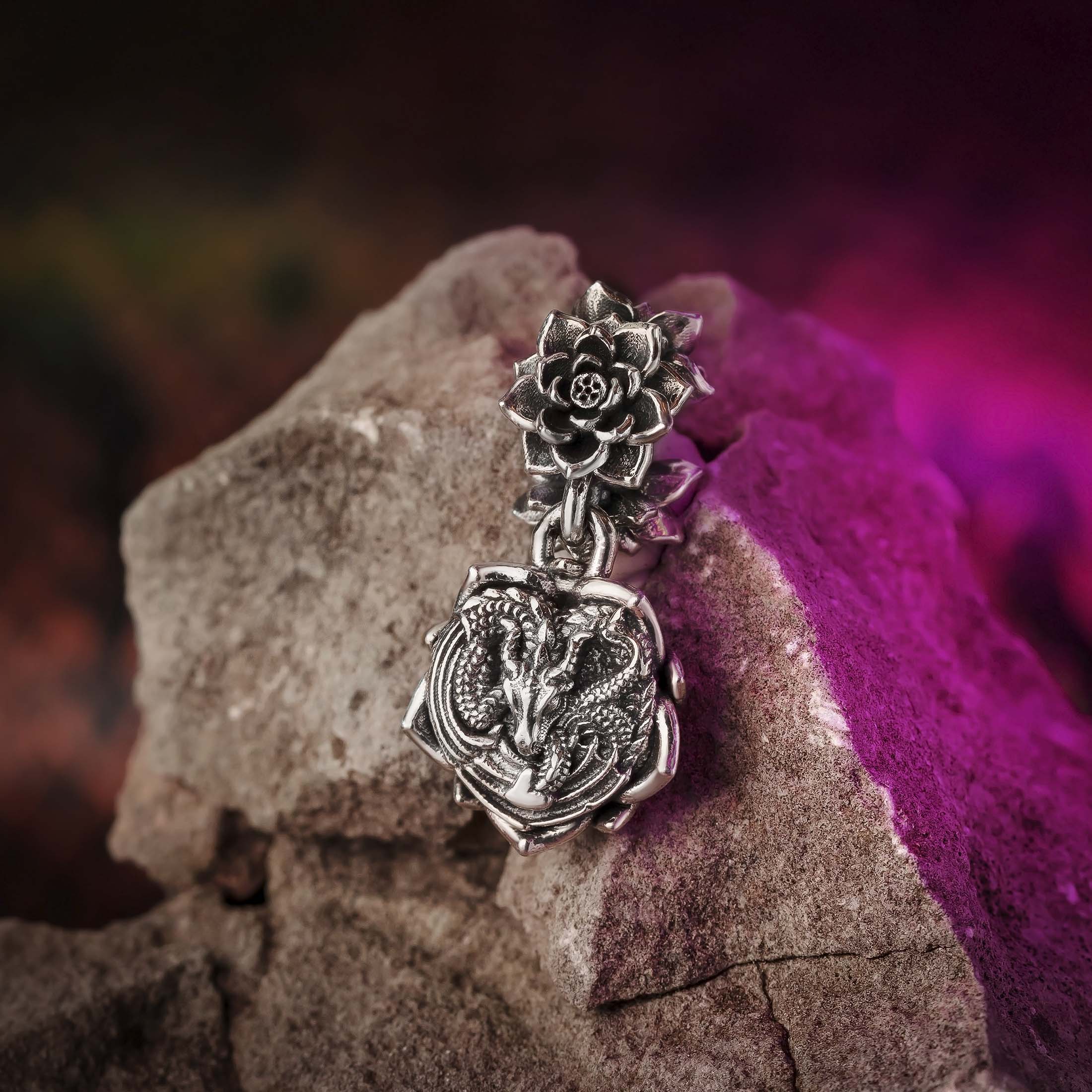 Elfbeads Lotus Dragon silver sterling-silver Dangle by The Alternative Bead. Your official Elfbeads Retailer from Germany