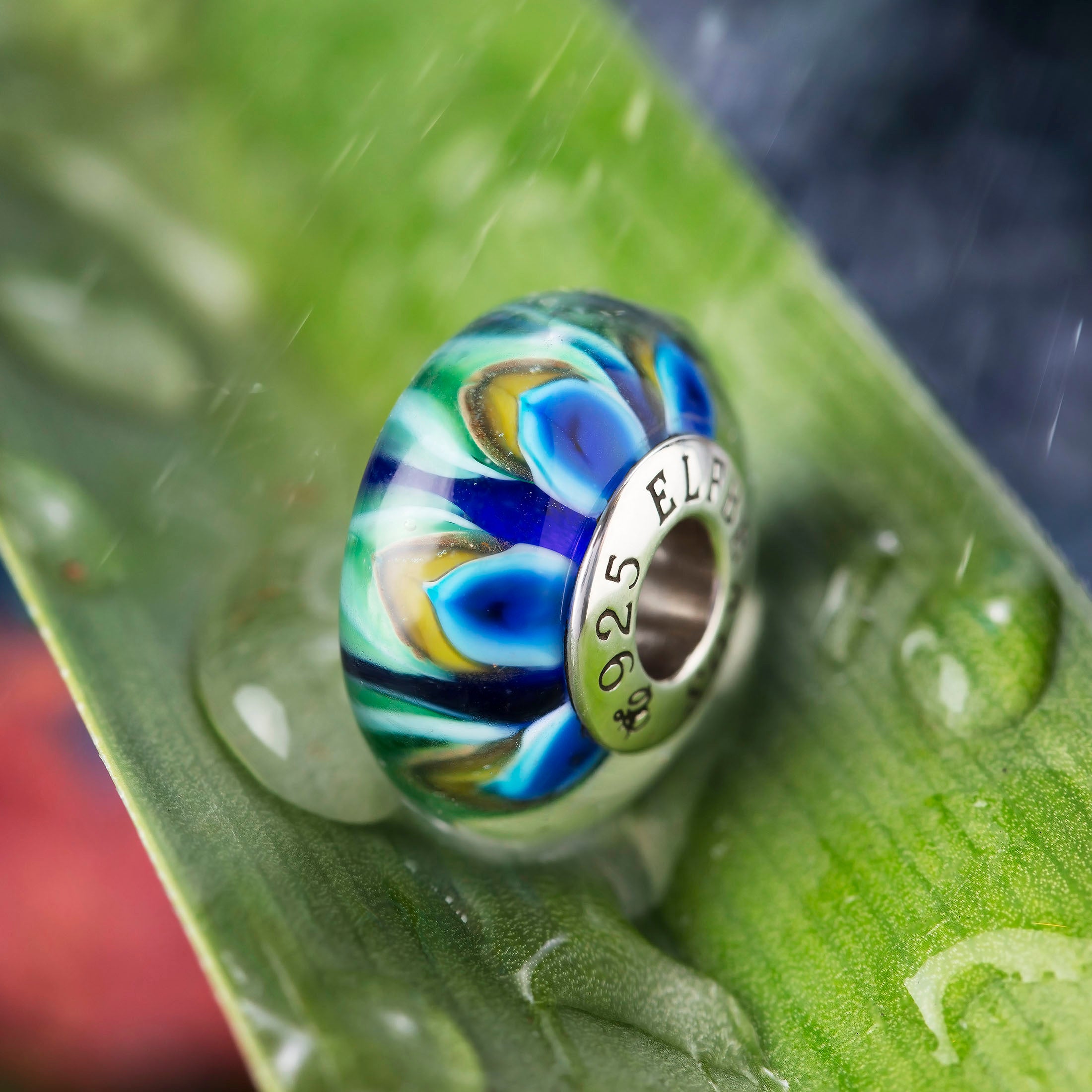 Elfbeads Peacock Bloom blue; green glass Bead by The Alternative Bead. Your official Elfbeads Retailer from Germany