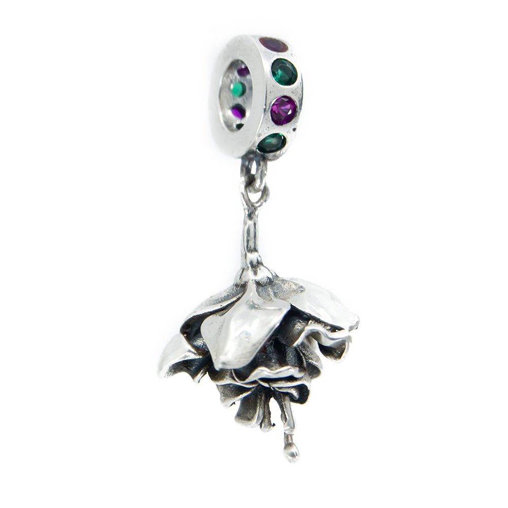 Aurora Charm Fuchsia Flower Charm silver sterling-silver; crystal Dangle by The Alternative Bead. Your official Aurora Charm Retailer from Germany