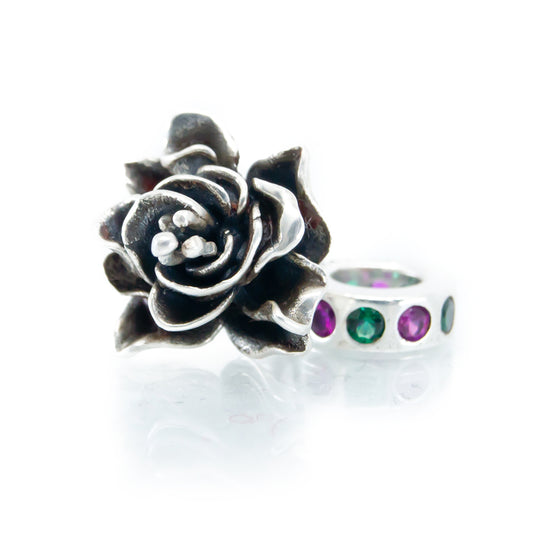 The Alternative Bead: Aurora Charm - Fuchsia Flower Charm Sterling Silver Charm Picture 1