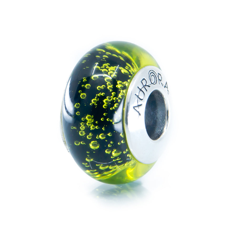 Aurora Charm Dew of the Deep Woods Murano Glass Bead green; yellow; black glass Bead by The Alternative Bead. Your official Aurora Charm Retailer from Germany