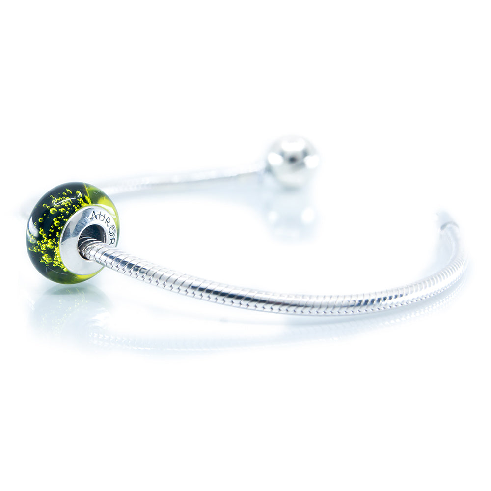 Aurora Charm Dew of the Deep Woods Murano Glass Bead green; yellow; black glass Bead by The Alternative Bead. Your official Aurora Charm Retailer from Germany