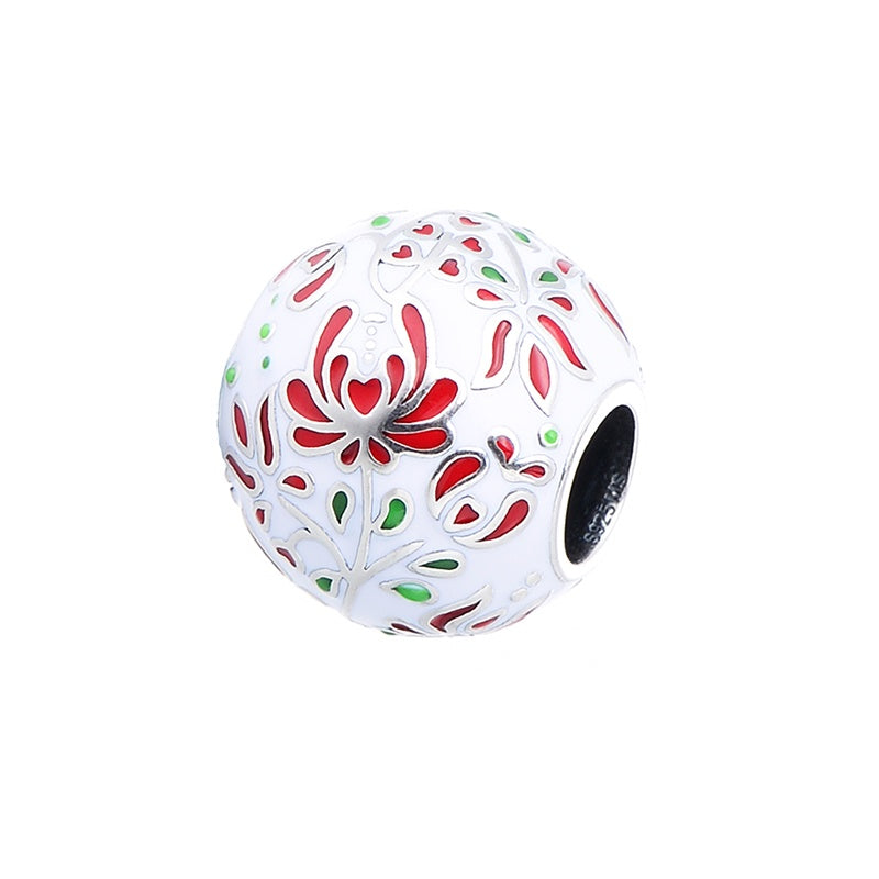 Aurora Charm Secret Love Matyo Flowers white; red sterling-silver; enamel Bead by The Alternative Bead. Your official Aurora Charm Retailer from Germany