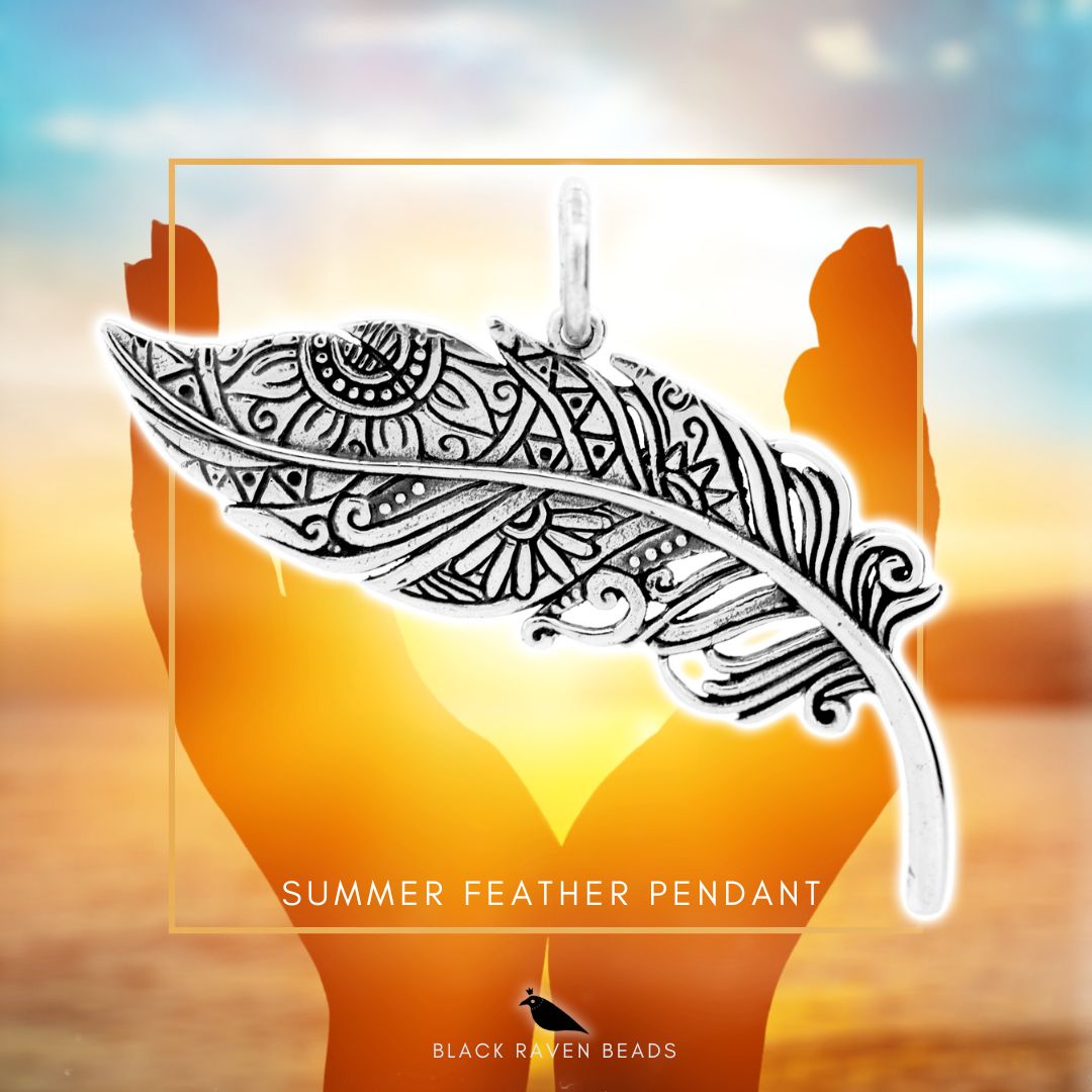 Black Raven Beads Summer Feather Pendant silver sterling-silver Dangle by The Alternative Bead. Your official Black Raven Beads Retailer from Germany
