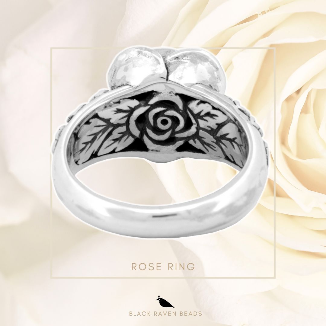 Silver Black Raven Beads Ring Rose Ring by The Alternative Bead 