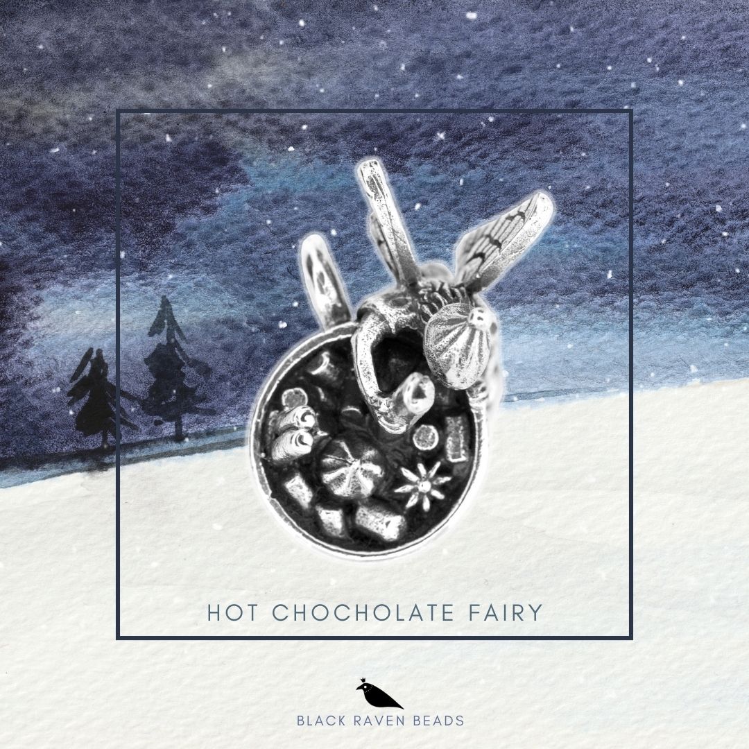 Silver Black Raven Beads Hot Chocolate Fairy Sterling Silver Charm by The Alternative Bead 