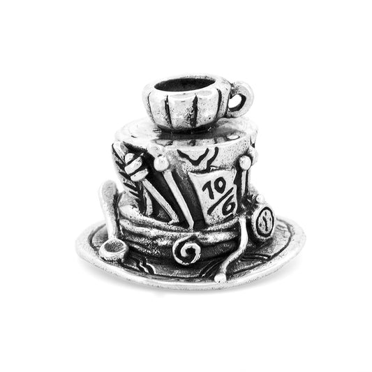 Silver Black Raven Beads Mad Hatter Hat Sterling Silver Charm by The Alternative Bead 