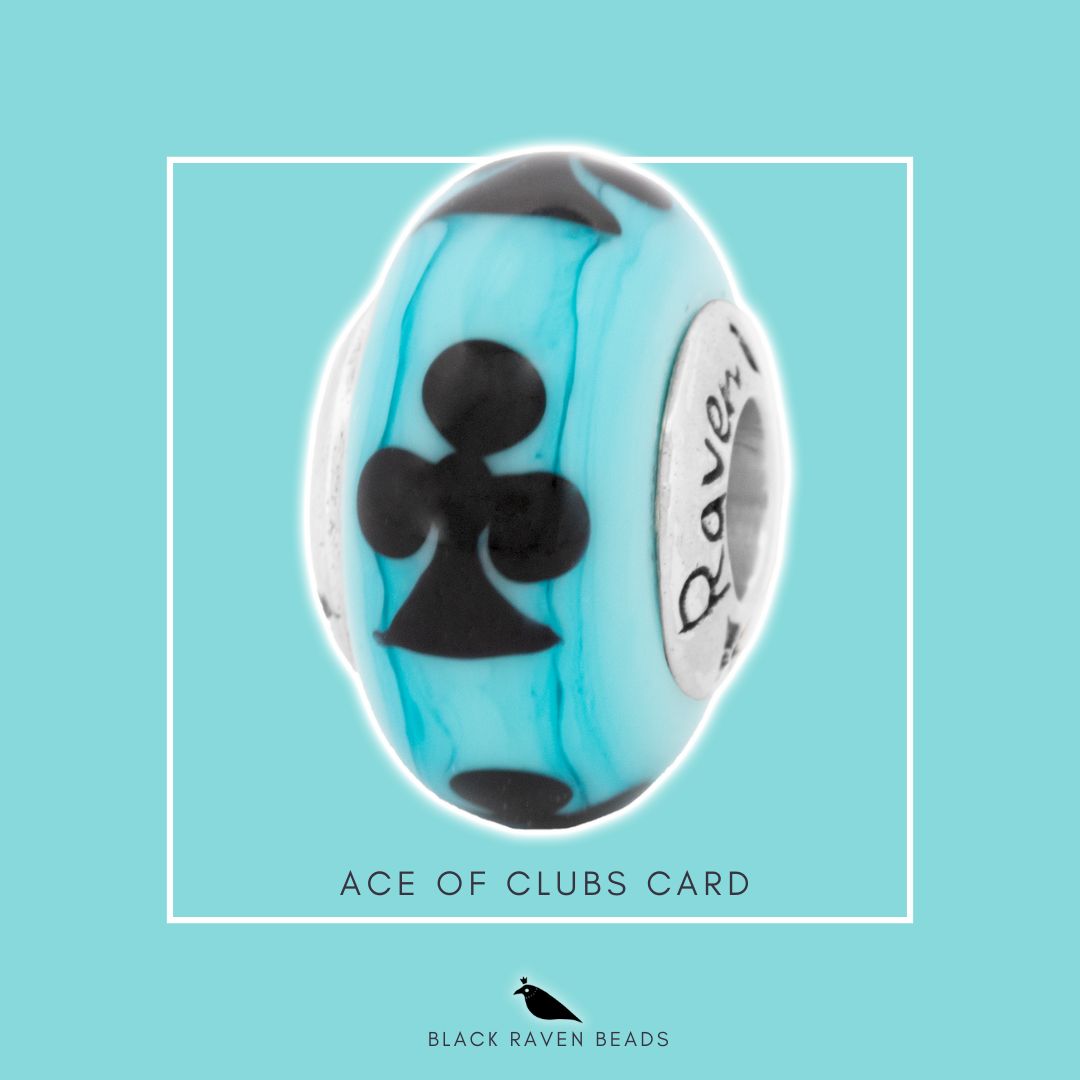 Black Raven Beads Ace of Clubs Card silver and blue and black glass Charm by The Alternative Bead. Your official Black Raven Beads Retailer from Germany