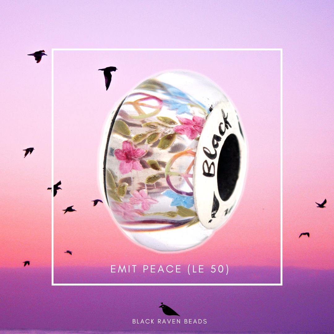 Black Raven Beads Emit Peace (LE 50) pink and purple glass Charm by The Alternative Bead. Your official Black Raven Beads Retailer from Germany