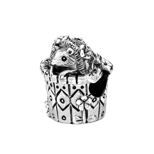 Silver Black Raven Beads Cute Hedgehog Sterling Silver Charm by The Alternative Bead 