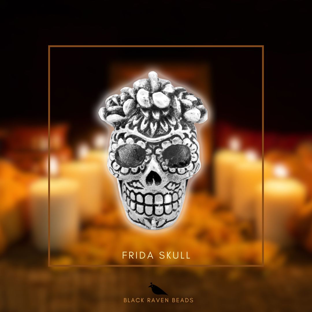 Black Raven Beads Frida Skull silver sterling-silver Charm by The Alternative Bead. Your official Black Raven Beads Retailer from Germany