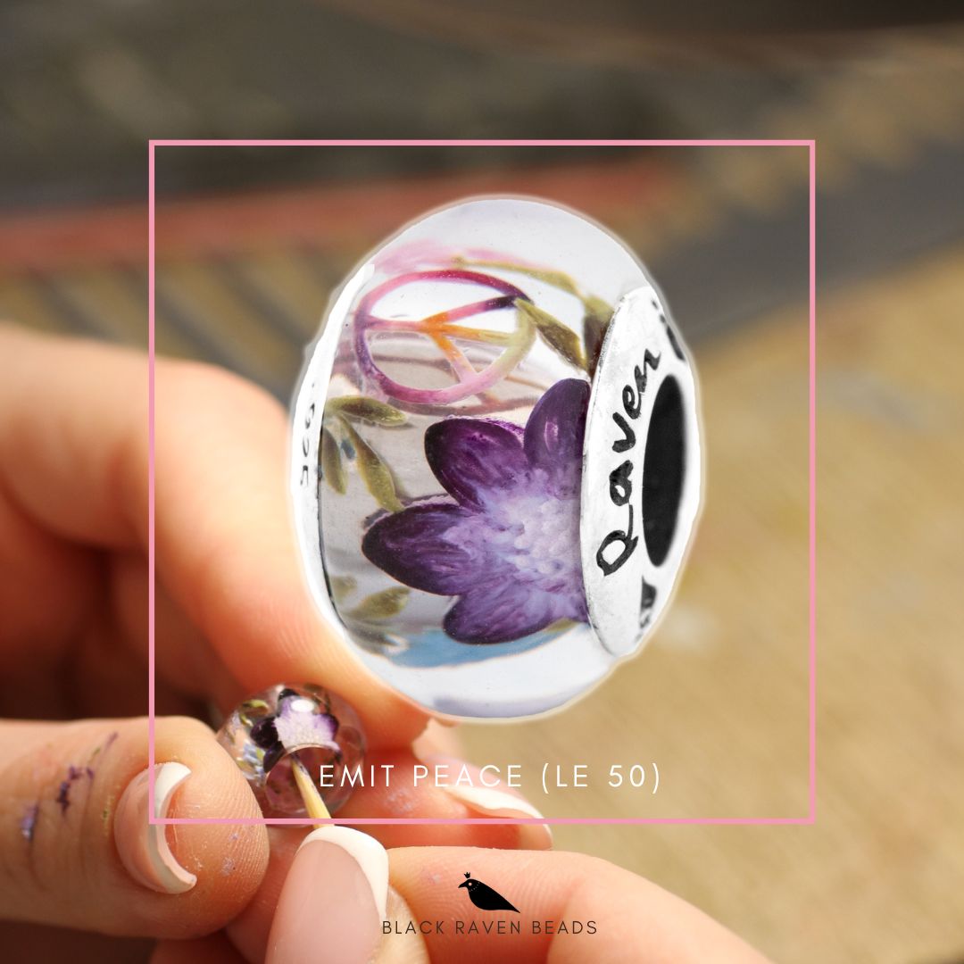 Black Raven Beads Emit Peace (LE 50) pink and purple glass Charm by The Alternative Bead. Your official Black Raven Beads Retailer from Germany