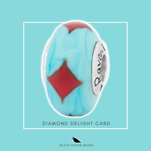 Black Raven Beads Lucky Diamond Card silver and red and blue glass Charm by The Alternative Bead. Your official Black Raven Beads Retailer from Germany