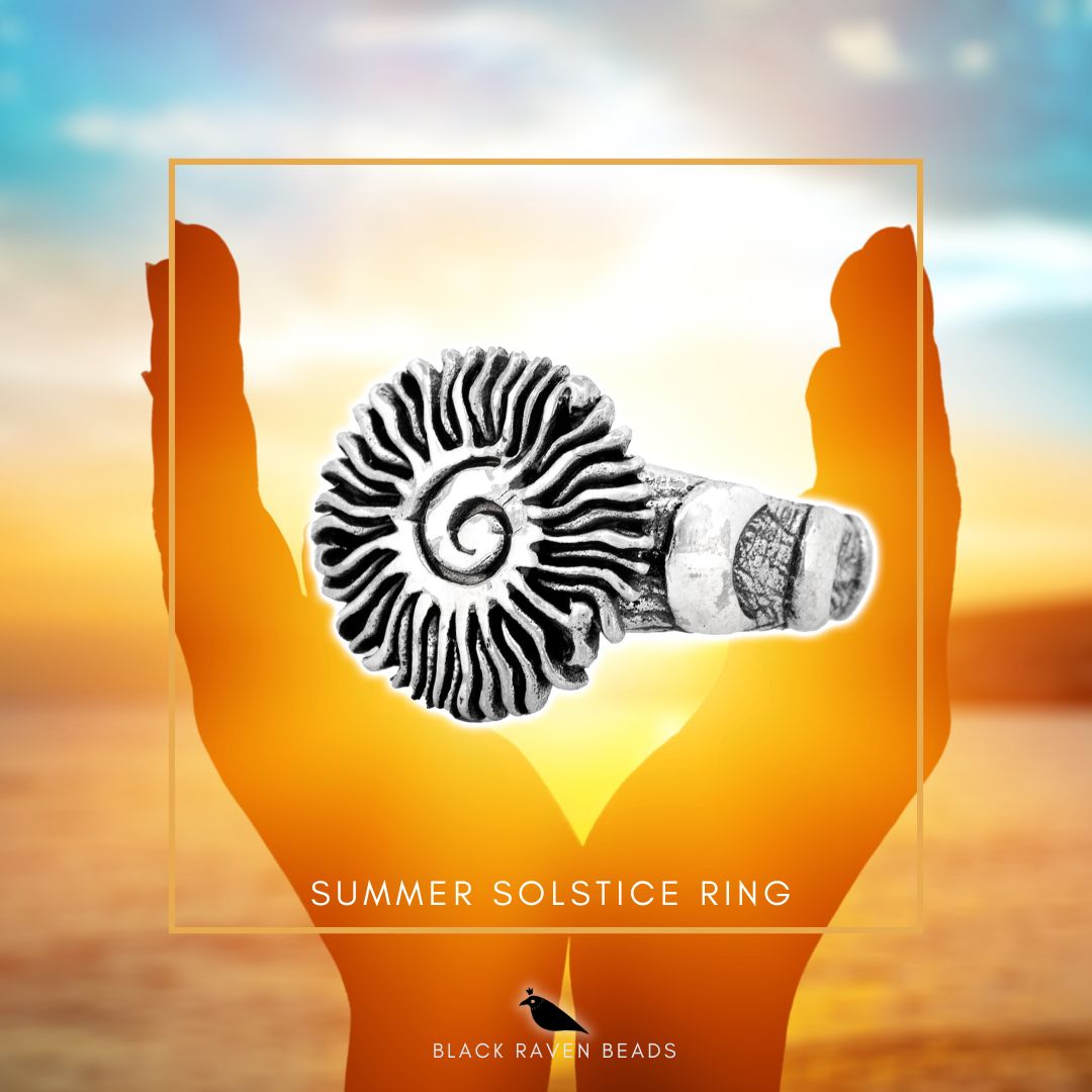 Silver Black Raven Beads Summer Solstice Ring (Size 9) Ring by The Alternative Bead 