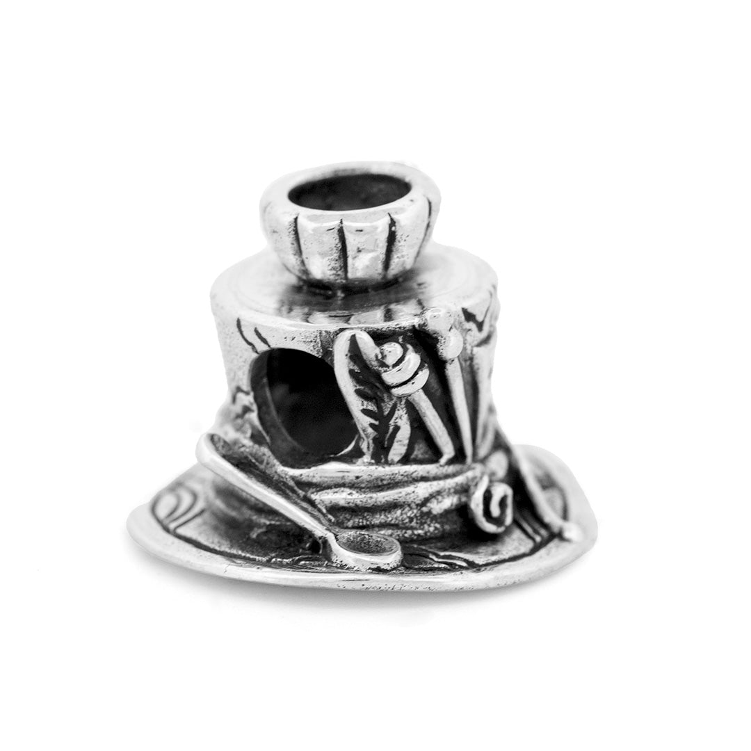 Silver Black Raven Beads Mad Hatter Hat Sterling Silver Charm by The Alternative Bead 