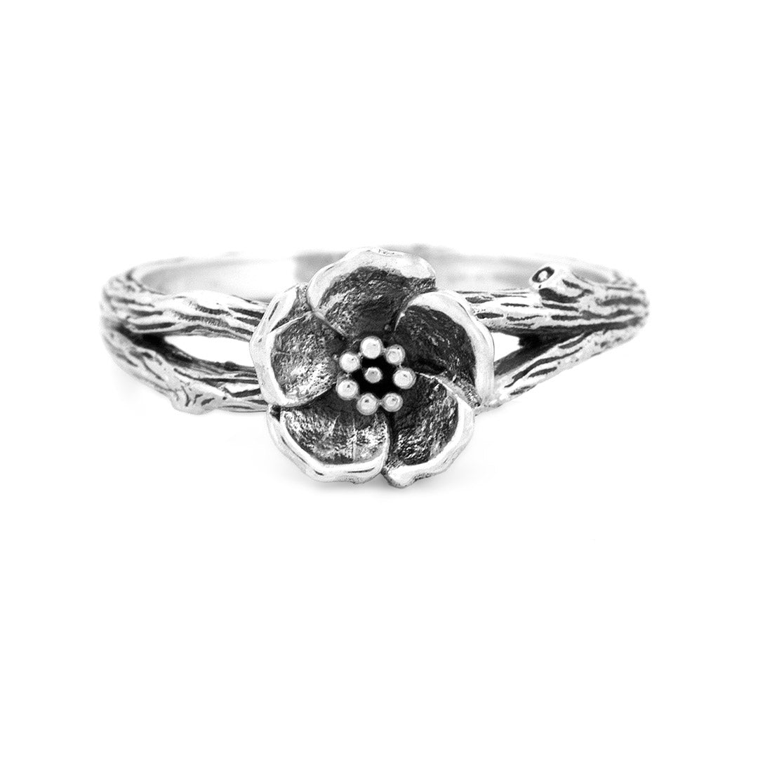 Silver Black Raven Beads Ring Cherry Blossom Ring by The Alternative Bead 