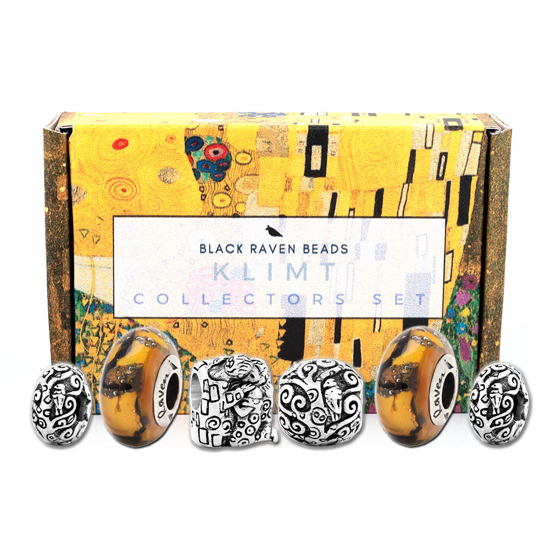 Silver Black Raven Beads Klimt Collectors Set Glass Charm by The Alternative Bead 