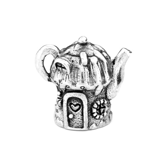 Silver Black Raven Beads Fairy Teapot House Sterling Silver Charm by The Alternative Bead 