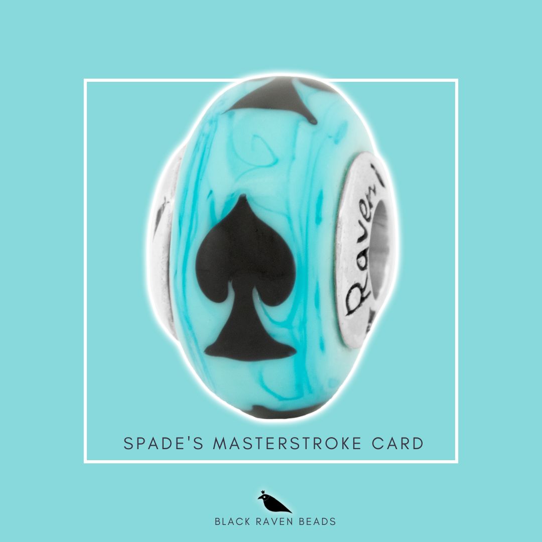 Black Raven Beads Spade's Masterstroke Card silver and blue and black glass Charm by The Alternative Bead. Your official Black Raven Beads Retailer from Germany