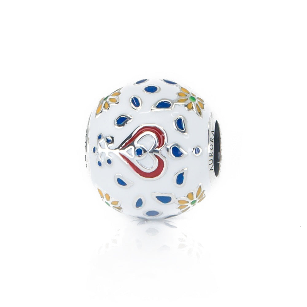 Aurora Charm Folklore Hearts Flowers Bead red; white; blue; yellow sterling-silver; enamel Bead by The Alternative Bead. Your official Aurora Charm Retailer from Germany