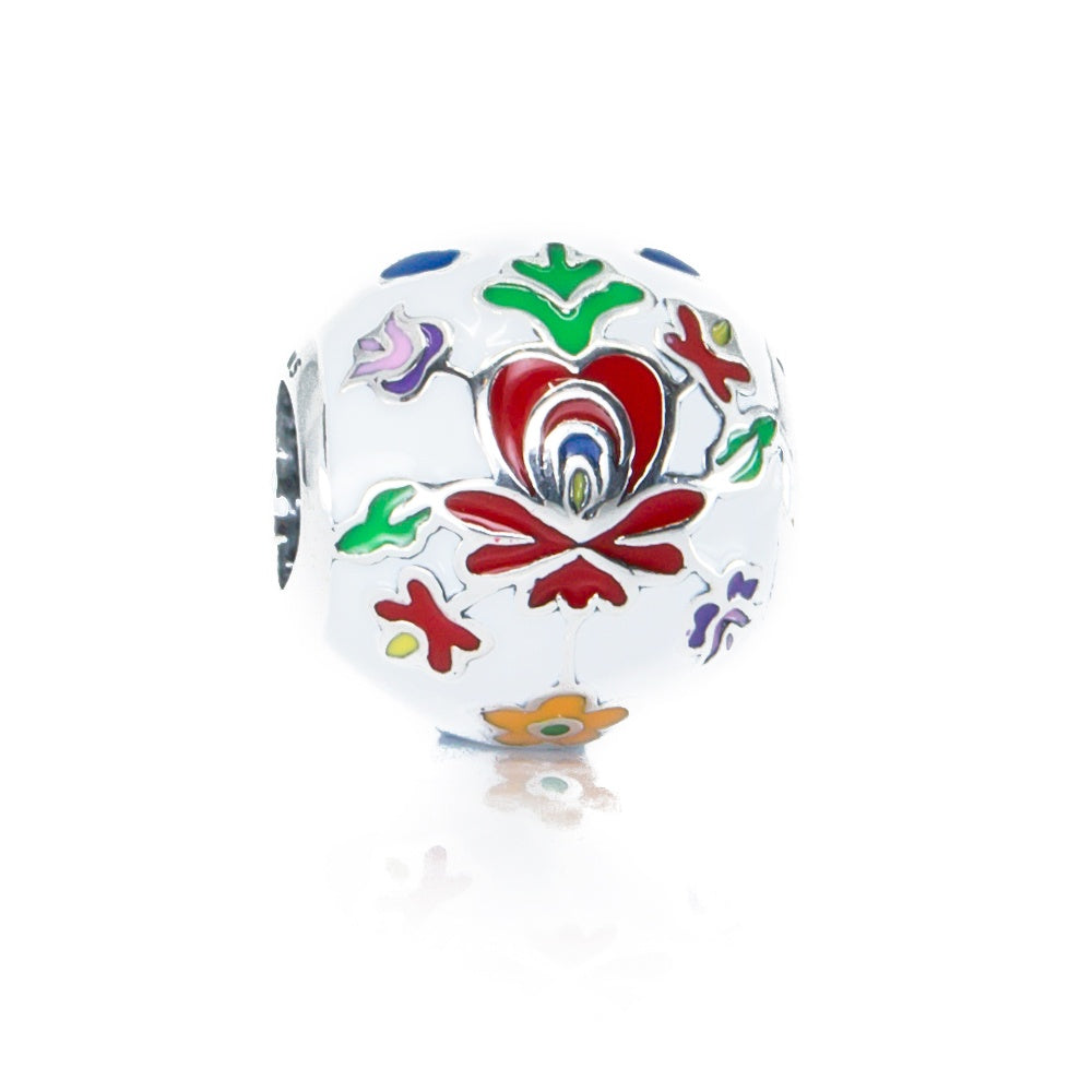 Aurora Charm Folklore Matyo Flowers Bead green; yellow; red; white sterling-silver; enamel Bead by The Alternative Bead. Your official Aurora Charm Retailer from Germany