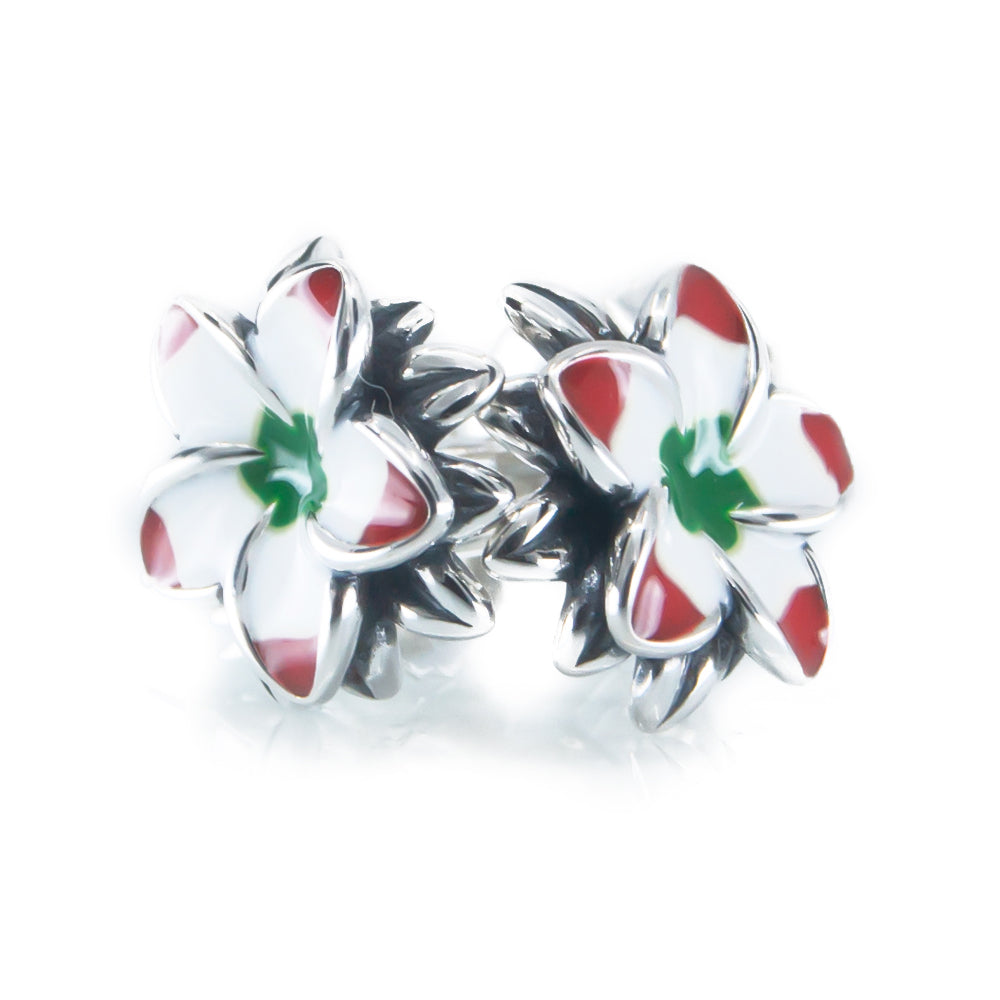 Aurora Charm Frangipani Green, White & Red Earrings silver; green; red; white sterling-silver; enamel Earrings by The Alternative Bead. Your official Aurora Charm Retailer from Germany
