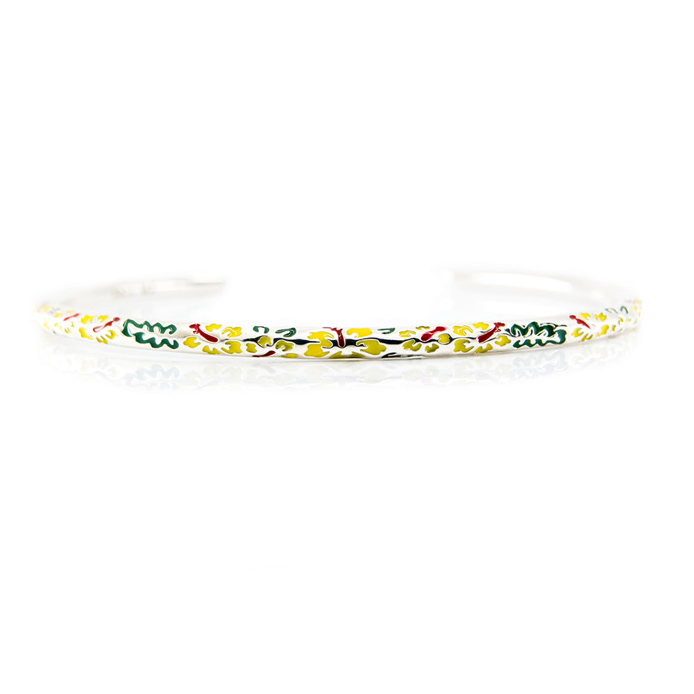 Aurora Charm Enamel Hawaiian Bangle Bracelet - Limited Edition silver; floral; yellow sterling-silver; enamel Bangle by The Alternative Bead. Your official Aurora Charm Retailer from Germany