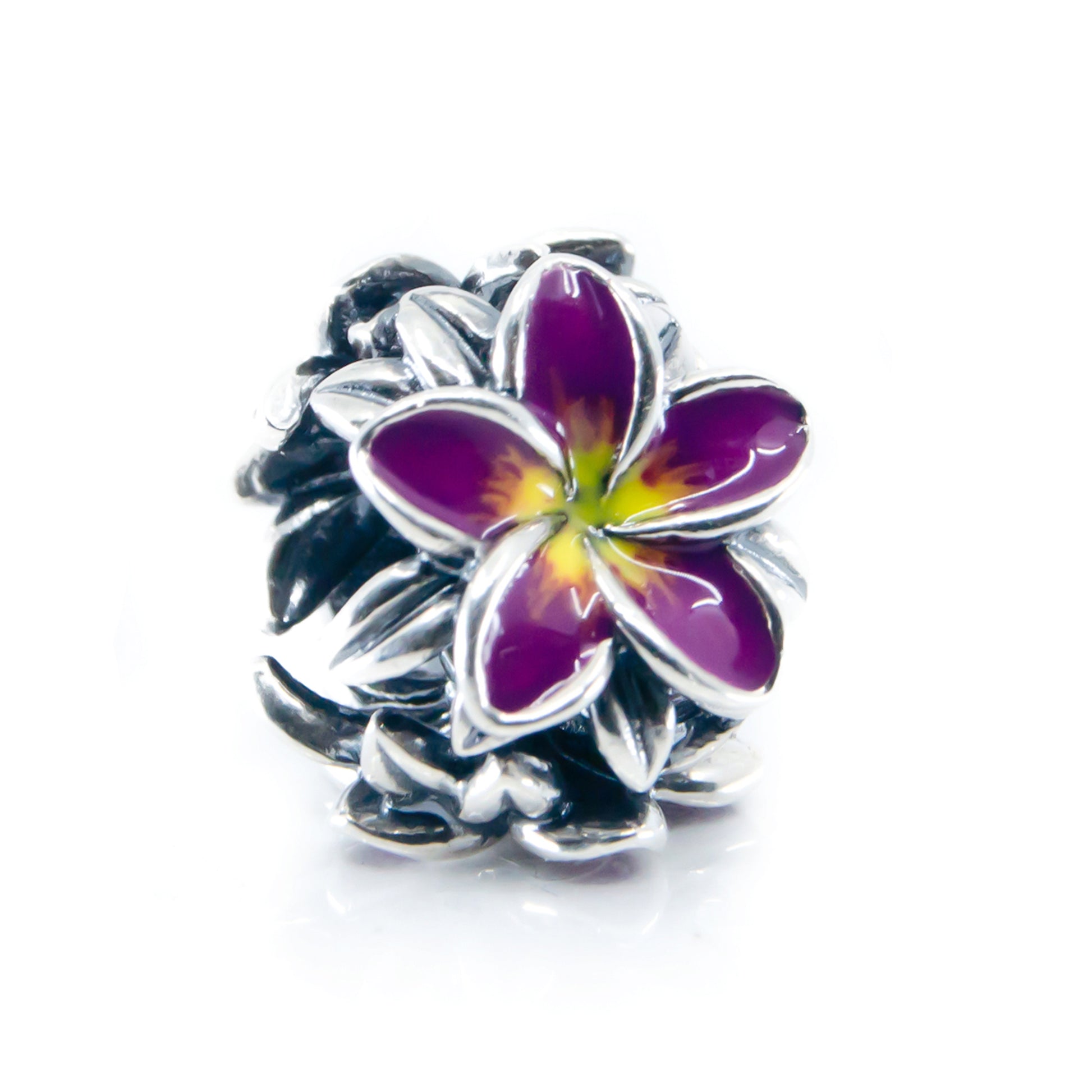 The Alternative Bead: Aurora Charm - Frangipani Purple Yellow Flower Charm Sterling Silver Charm Picture 1