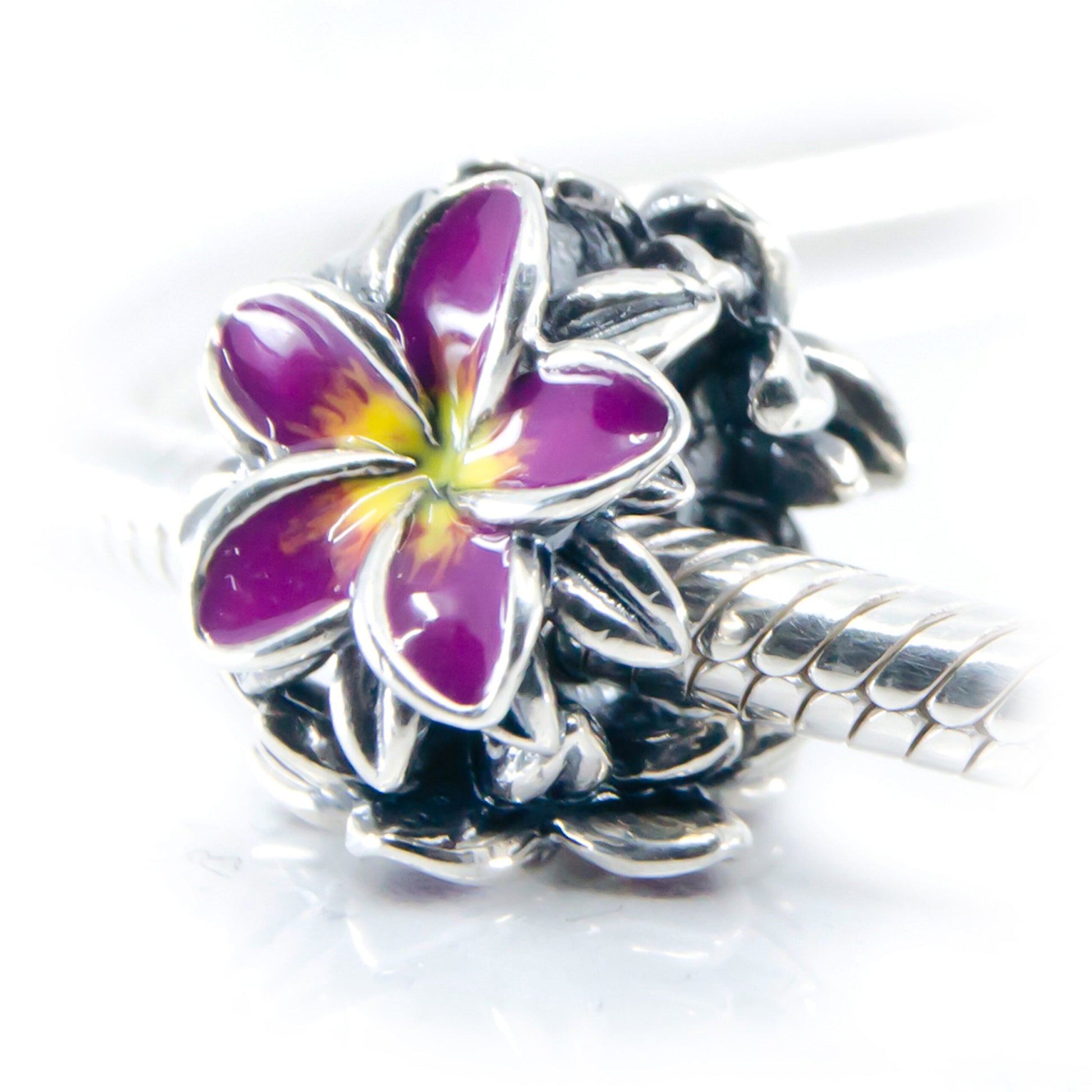 The Alternative Bead: Aurora Charm - Frangipani Purple Yellow Flower Charm Sterling Silver Charm Picture 3