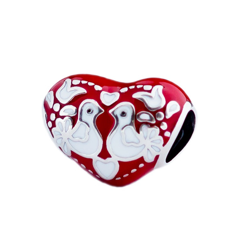 Aurora Charm Lovebirds On Fire Charm silver; red; white sterling-silver; enamel Bead by The Alternative Bead. Your official Aurora Charm Retailer from Germany